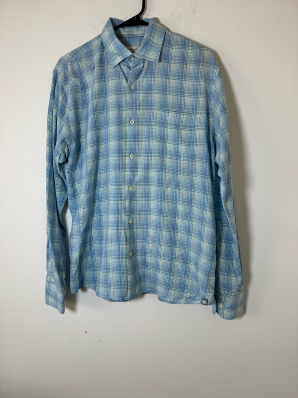 Peter Millar Men’s Plaid Button Down Shirt Blue White Size M Cotton Casual